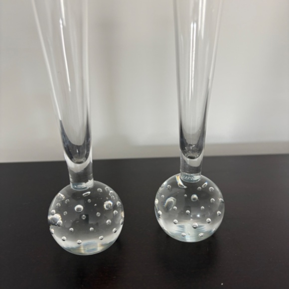 Pair of Clear Glass Bud Vases with Bubble Base - Picture 2 of 2